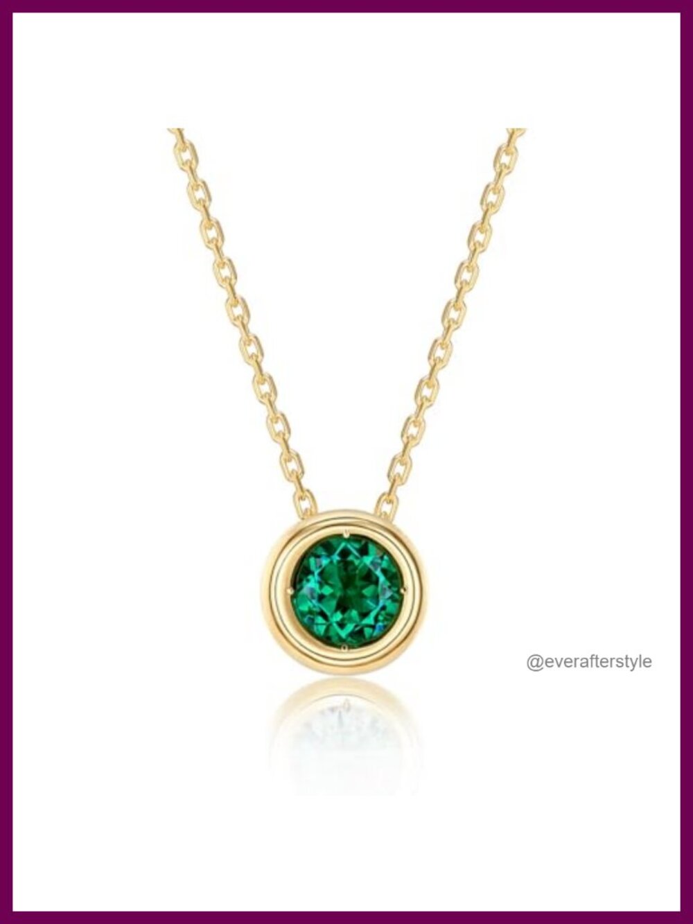 Bezel Set Emerald Pendant Necklace 18K Gold Plated Sterling Silver Lab Created